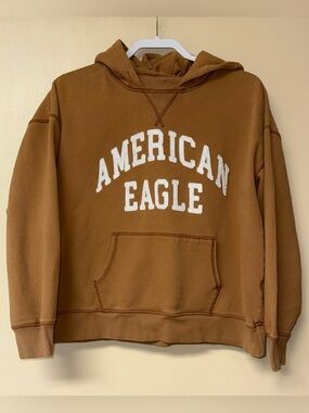 American Eagle Outfitters Crewneck Hoodie in Warm Brown with White Logo